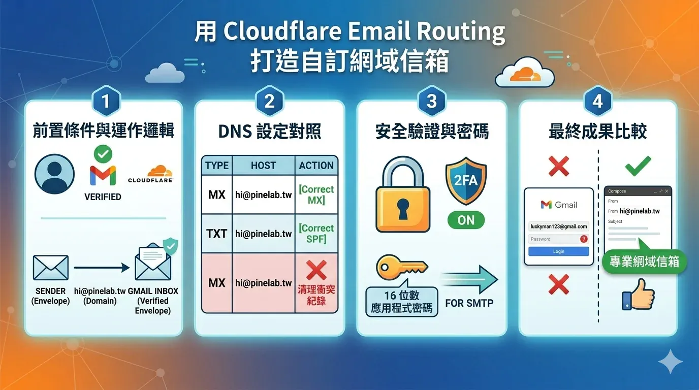 Cloudflare Email Routing 完整設定流程總覽