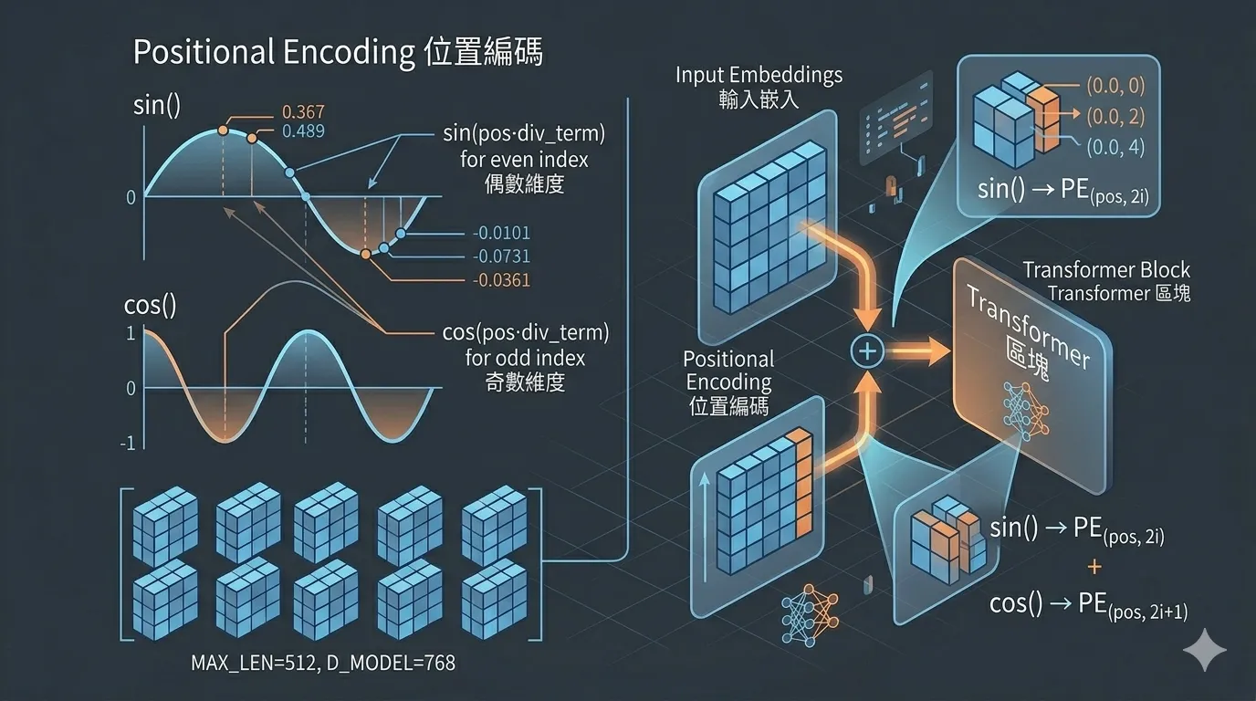 Positional Encoding 位置編碼示意圖